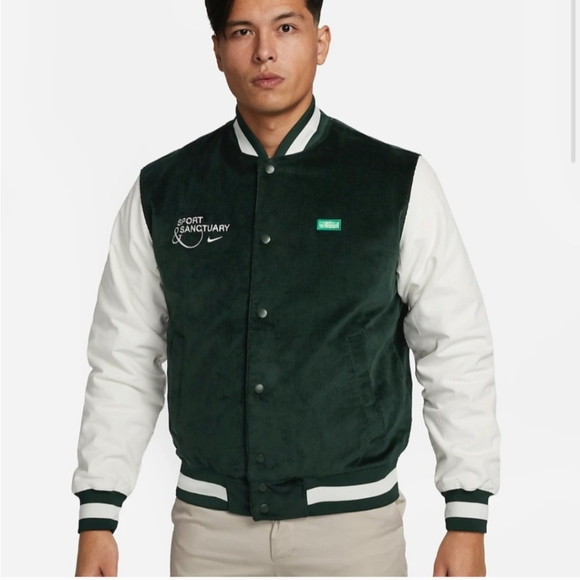 Nike Sanctuary Corduroy Bomber Jacket Green Sport Sanctuary ClubMen Size… - Picture 1 of 14